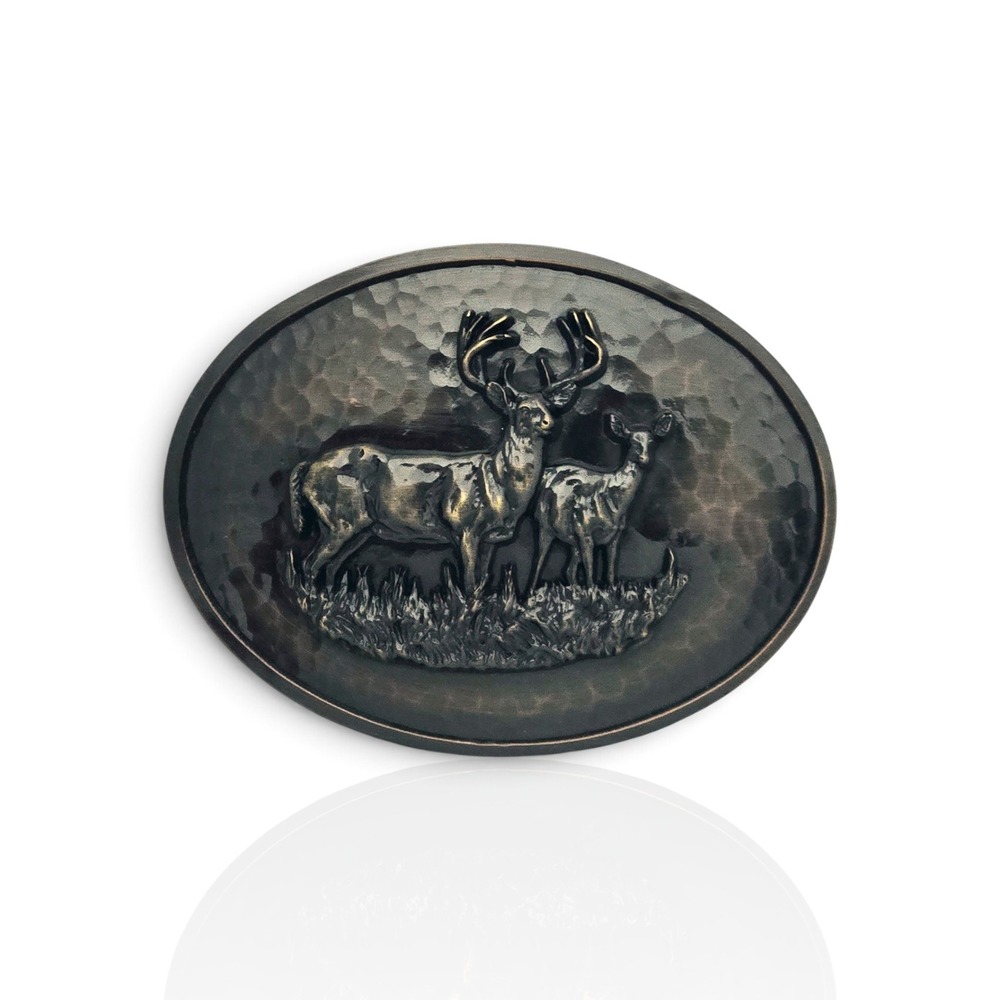 Montana Silversmiths Cascade Hammered Deer Buck Doe Belt Buckle With Minor Flaw